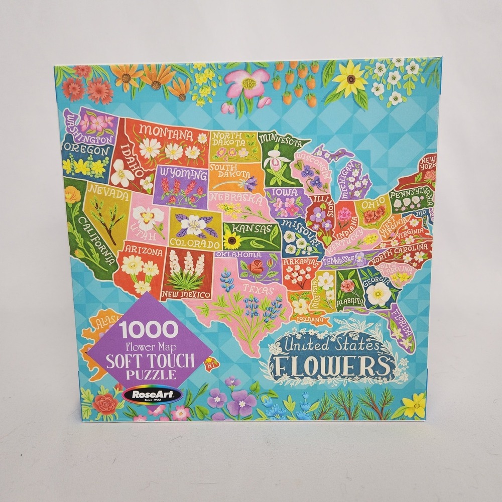 New Sealed RoseArt Flower‎ Map US Flowers 1000 pc Soft Touch Jigsaw Puzzle